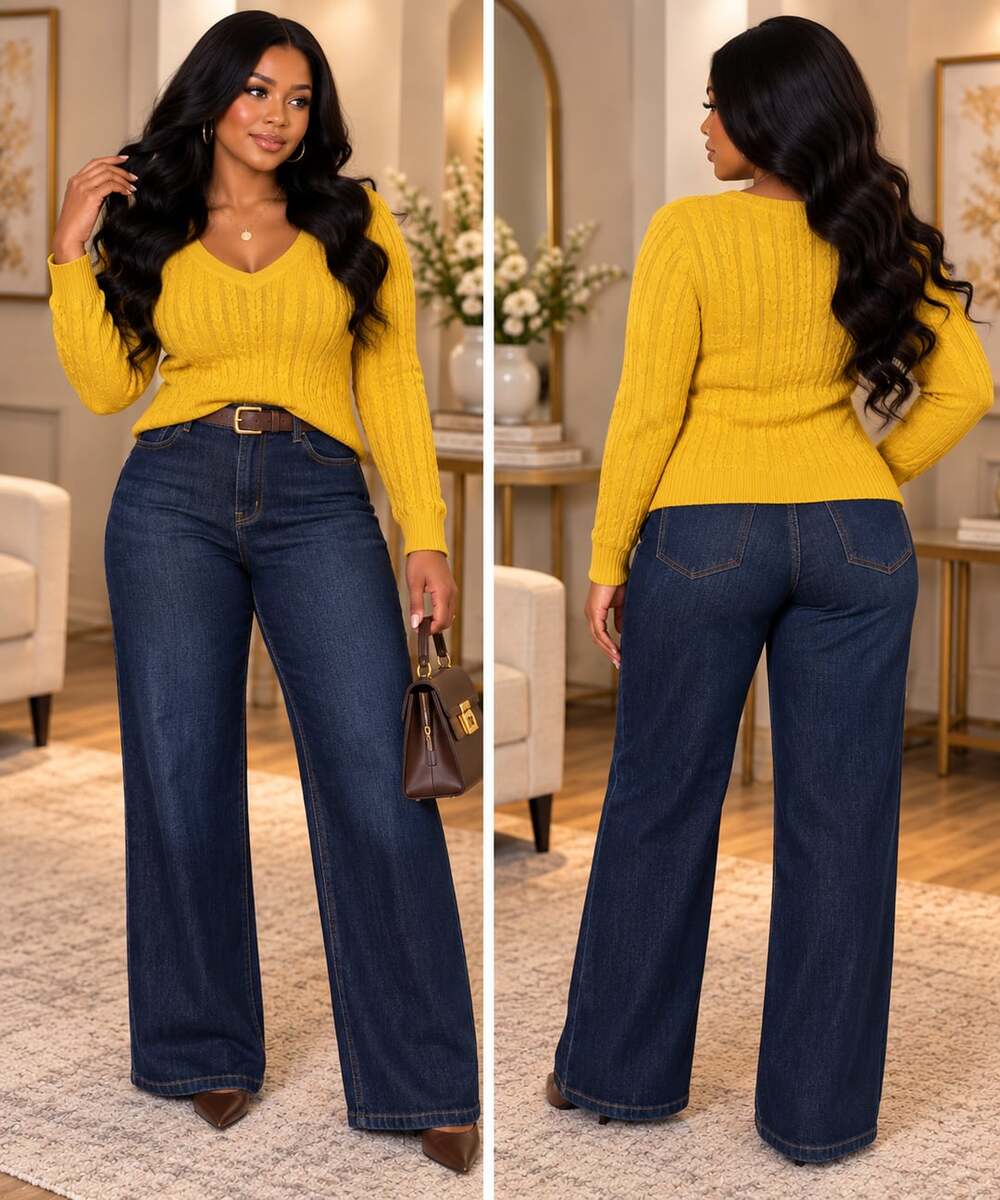 Classic Preppy Mustard Yellow Cable Knit V Neck Sweater St Johns Bay XXL